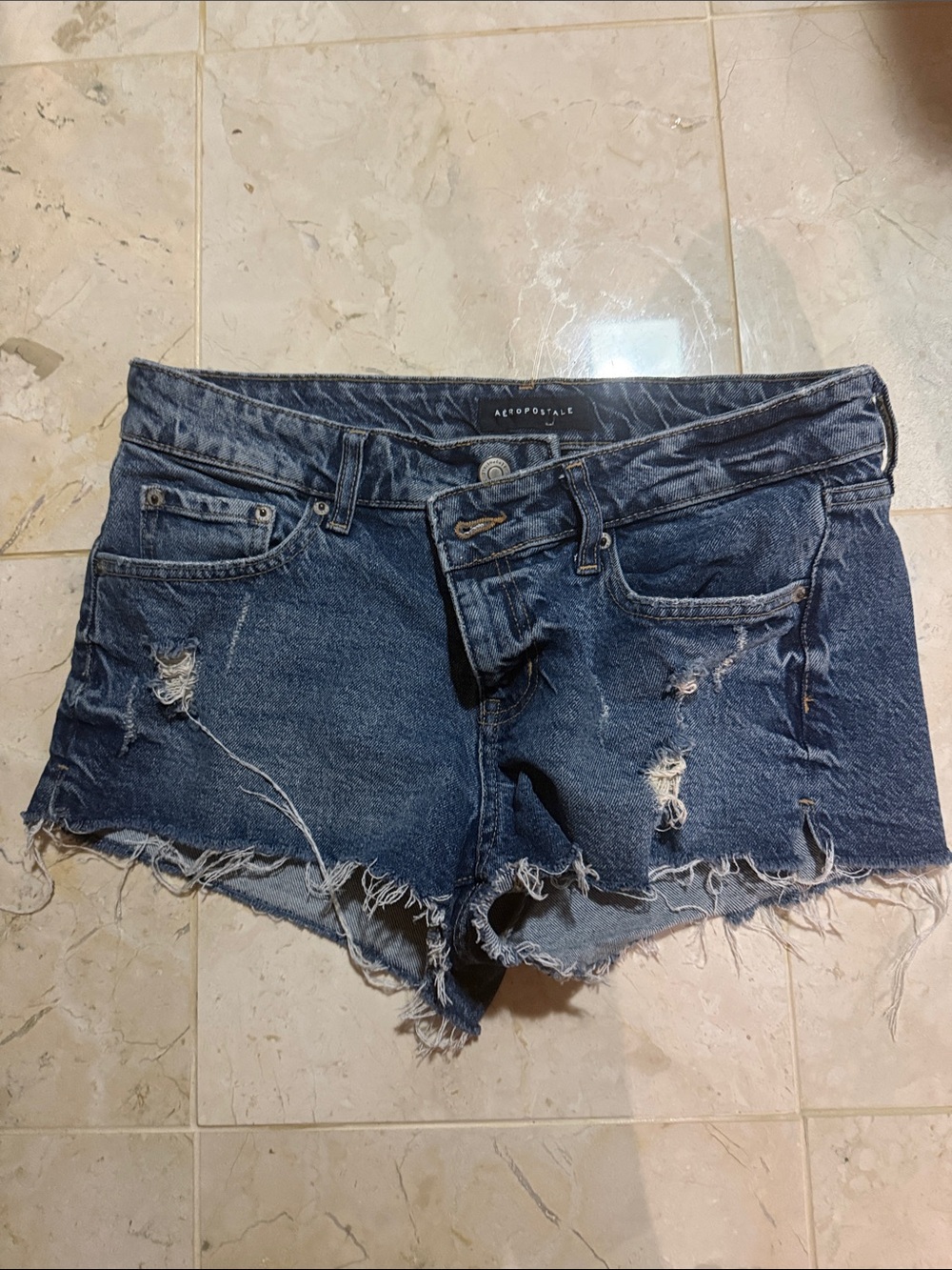 Aeropostale Dark Blue Distressed Denim Cutoff Shorts